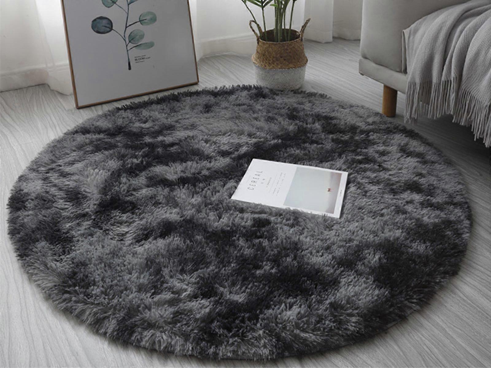 80x80cm Dyed Plush Round Rug Non Slip Shaggy Carpet Shag Area Floor Mat Grey