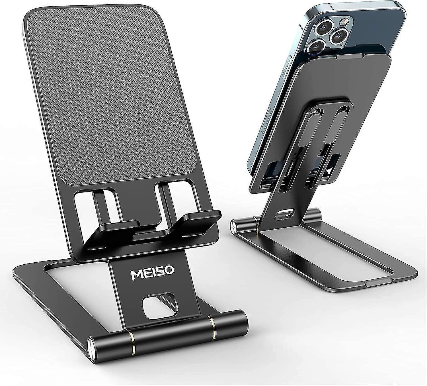 Cell Phone Stand, Fully Foldable Phone Holder For Desk, Desktop Mobile Phone Cradle Dock(black)