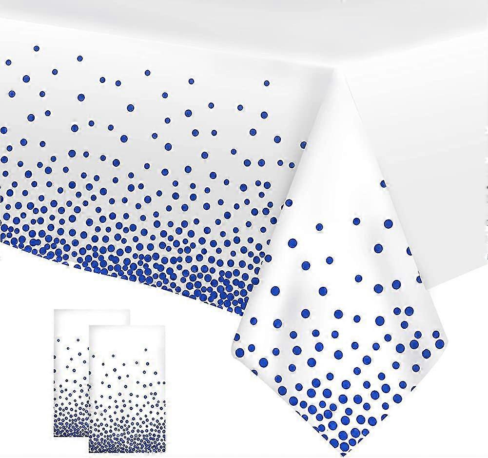 White Table Cloths Party, 2 Pack Thicken Blue Dot Confetti Tablecloths, Rectangle Plastic Acsergery Gift