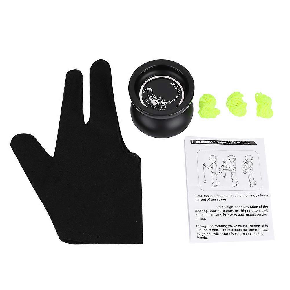 Kids Child Black Yoyo Aluminium Alloy Classic Toy Trick Gift with 3 Strings 1 Glove