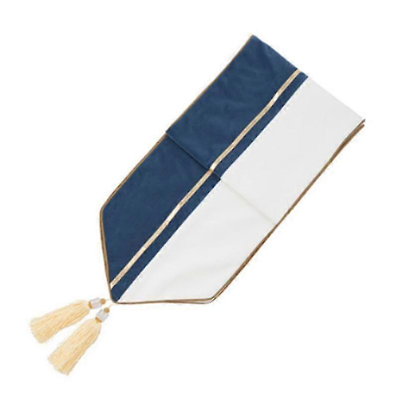 Table Runner Long Strip Of High-grade Coffee Table Decoration Cloth Table Flag With Tassel Dark Blu