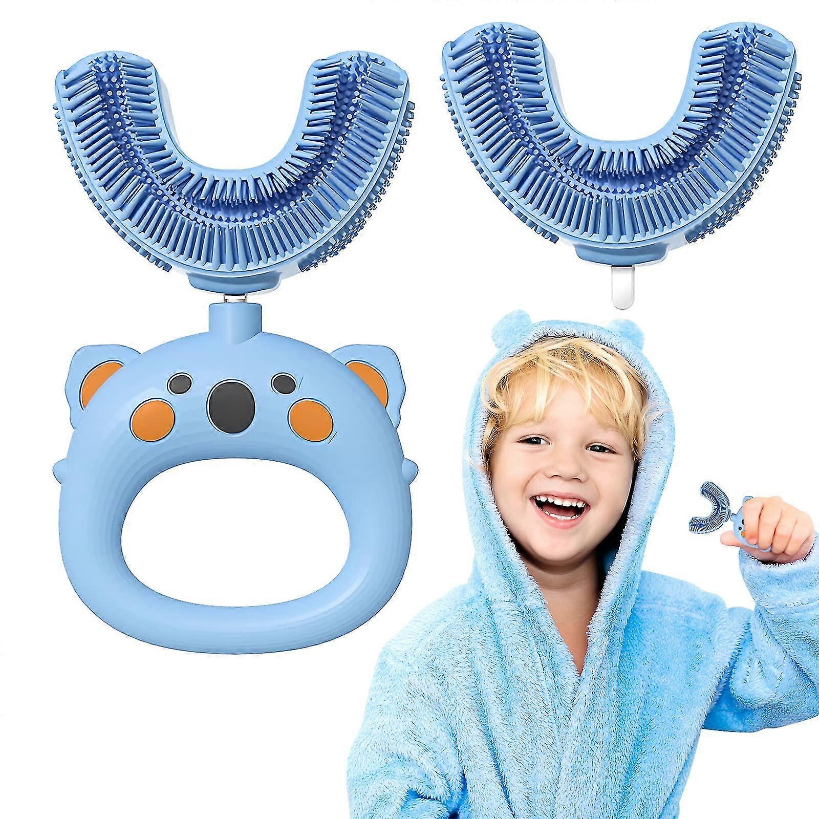 1 Pcs Manual U-shaped Toothbrush Childrenfood Grade Soft Silicone Toothbrush Head(7-14 Years Old Blue)