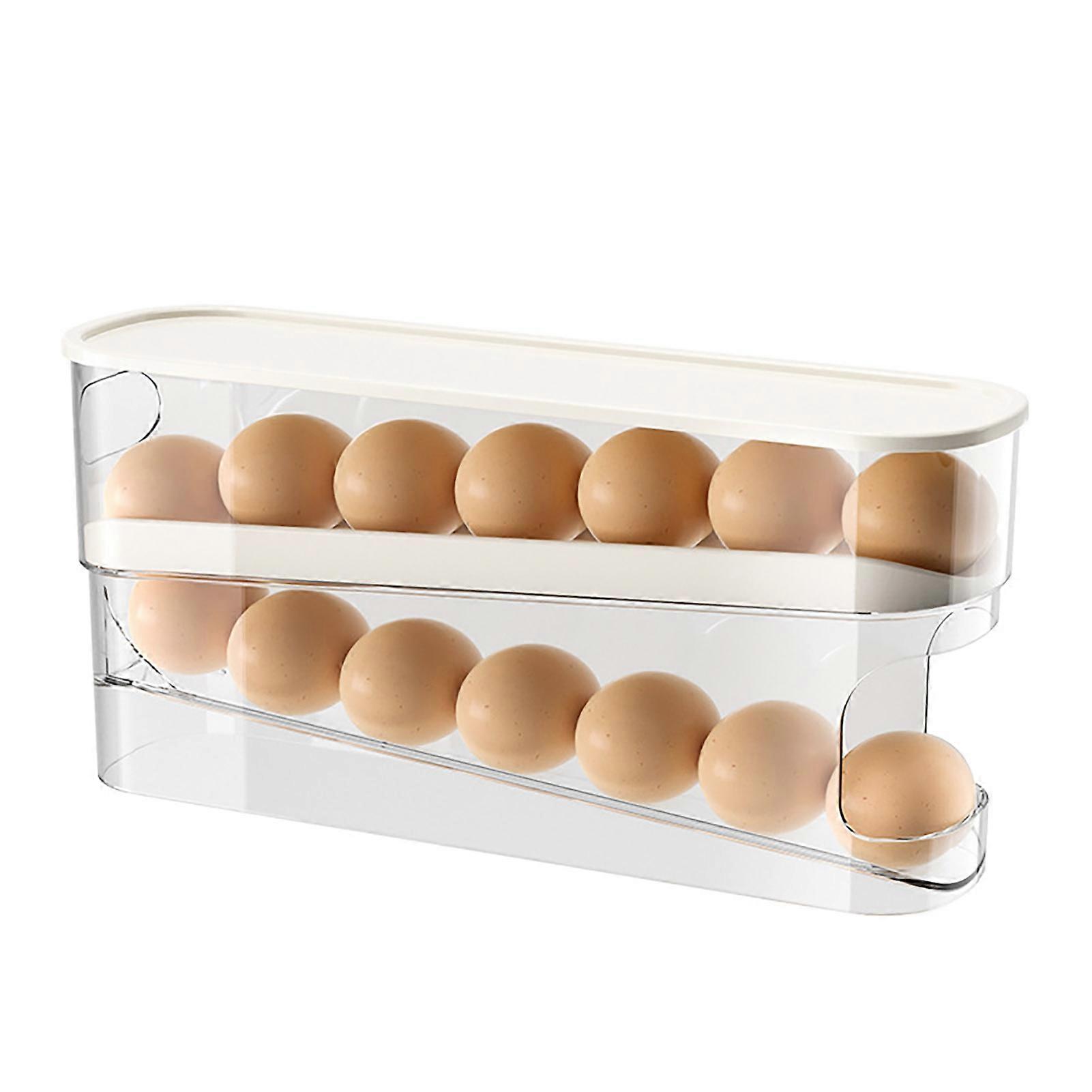 Kitchen Egg Holder Box Space-Saving Automatic Rolling Eggs Dispenser for Holding 12 Eggs Double-layer Anti-drop Egg Organizer for Refrigerator