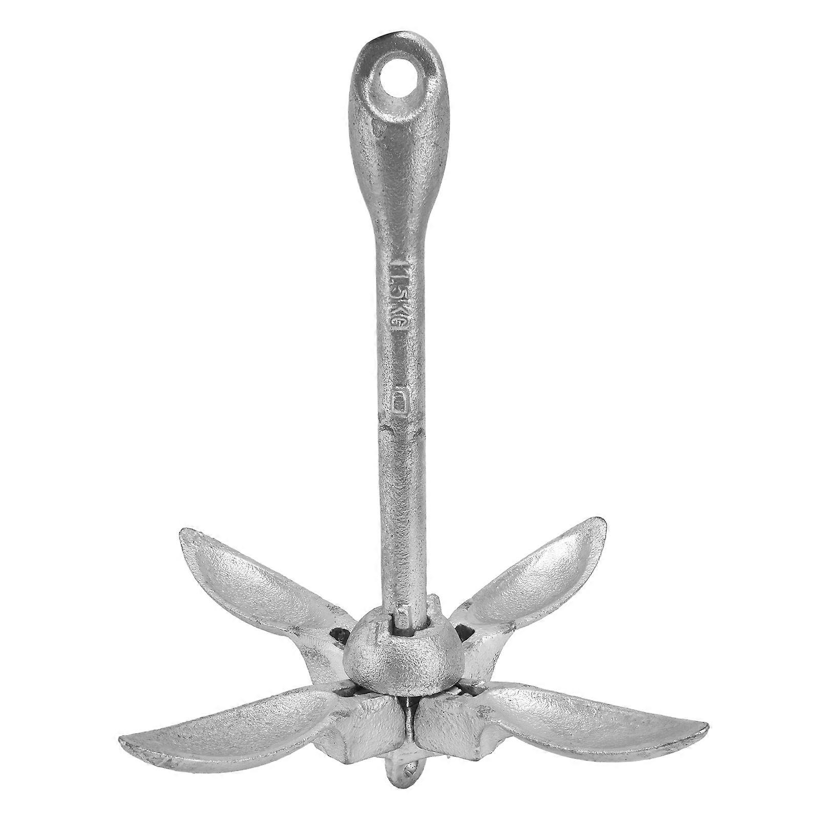 مرساة قابلة للطي Grapnel 4 Flukes 1.5 كجم ملحق قارب من الصلب الكربوني لزورق الكاياك الفضي (فولاذ كربوني مجلفن)