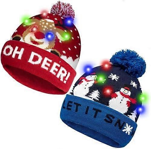 HOTUVEP Light Up Christmas Hat, Glow In The Dark Christmas Cap with Replaceable Battery, Unisex LED Santa Hats with 6 Colorful Lights, Xmas Beanie Kni
