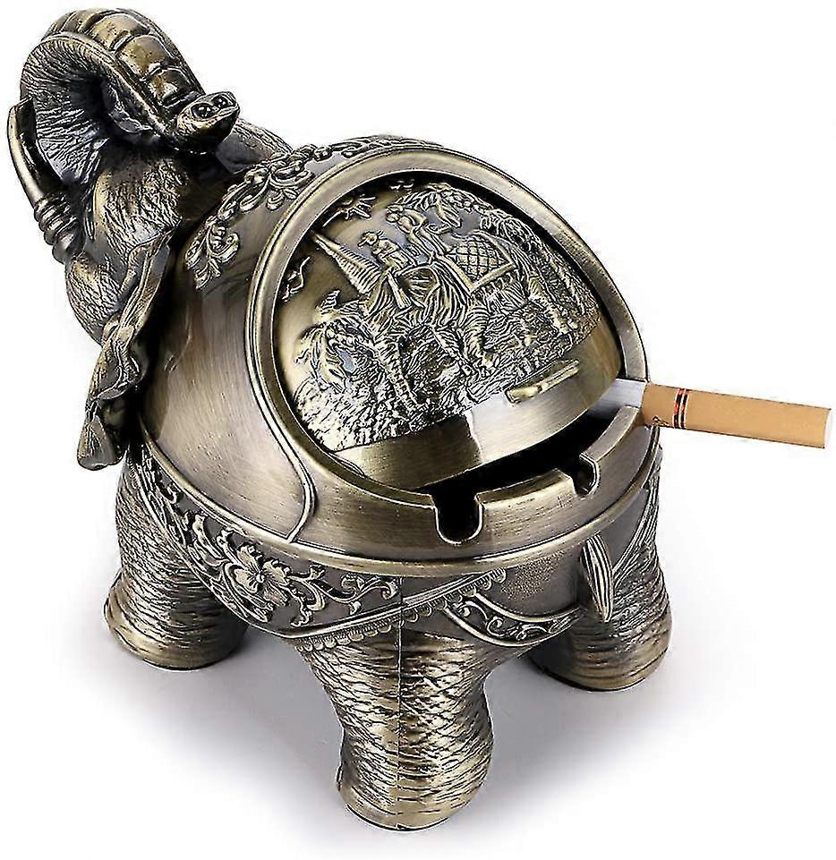 Vintage Windproof Ashtray With Lids Retro Elephant Modeling Tabletop Ashtray Cigarette Cigar Ash Holder(green Bronze)