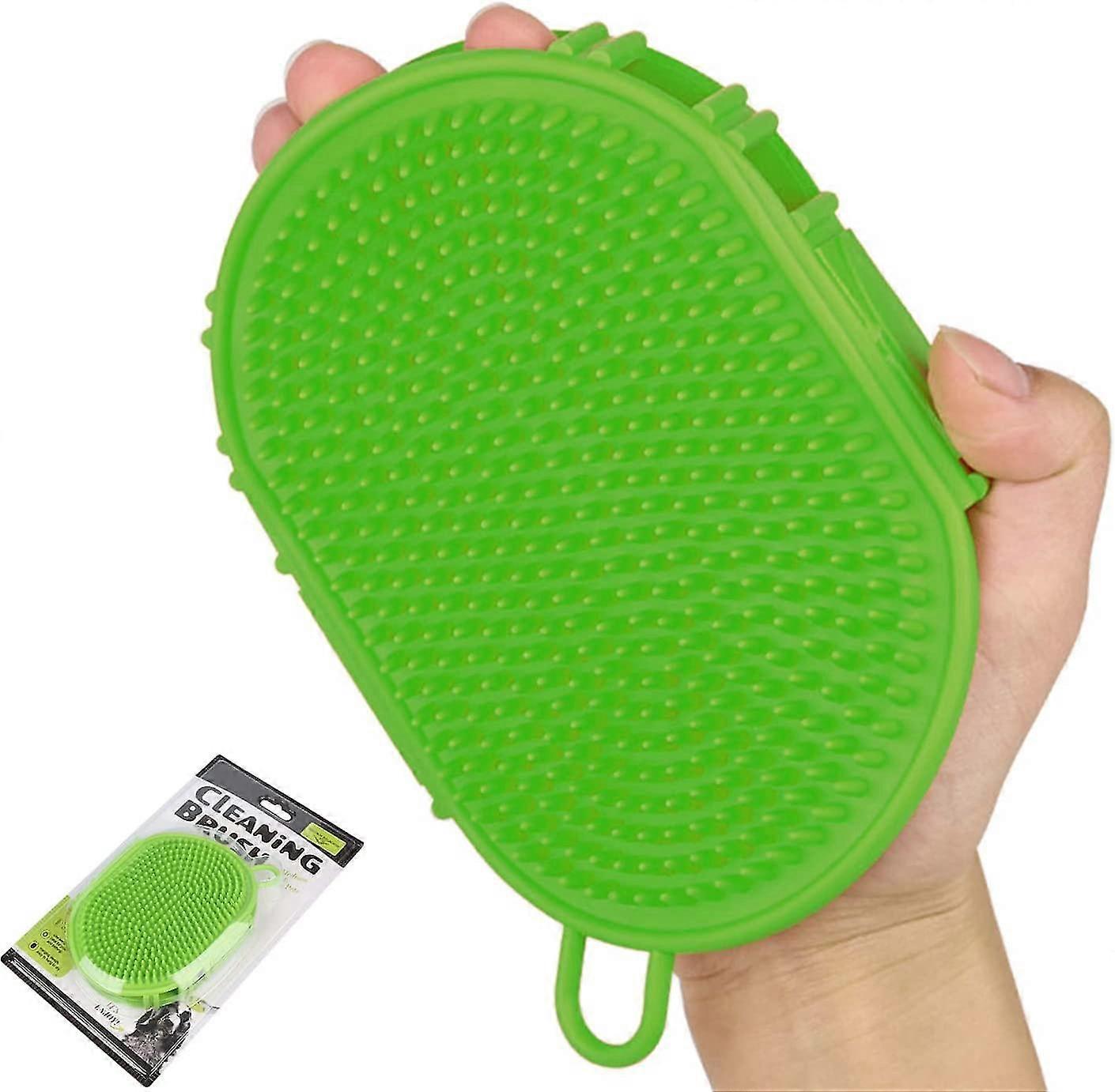 עיסוי מרגיע גומי זיפי קארי מסרק, כפפת אמבטיה קלה לכביסה לכלבים וחתולים, ירוק