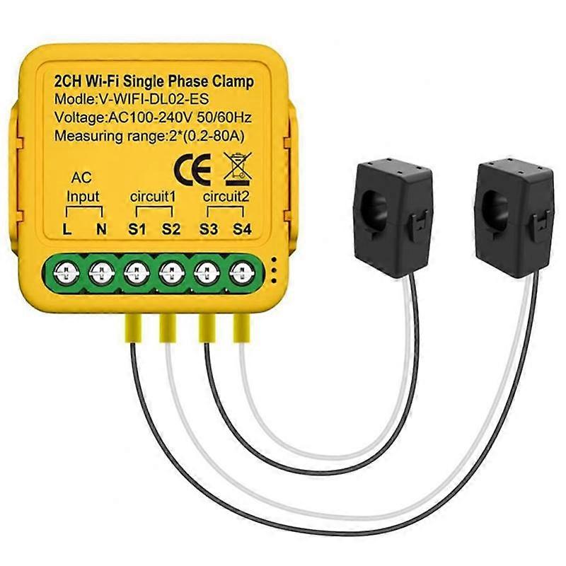 Tuya Bilateral WiFi Energy Meter 80A with Clamp CT KWh Power Electricity Consumption Monitor for Alexa Home(B)
