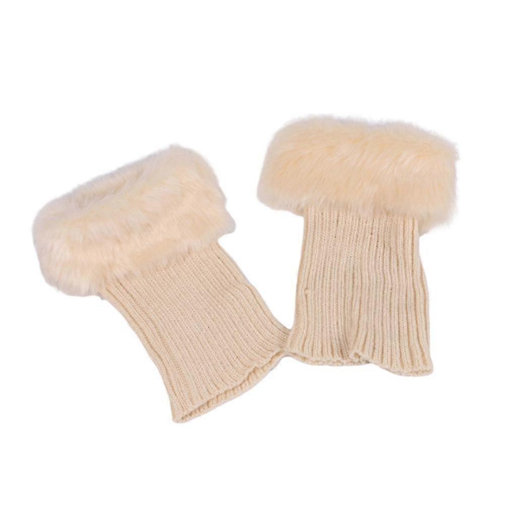 Women Solid Color Faux Fur Crochet Knit Leg Warmers Cuffs Toppers Boot Socks