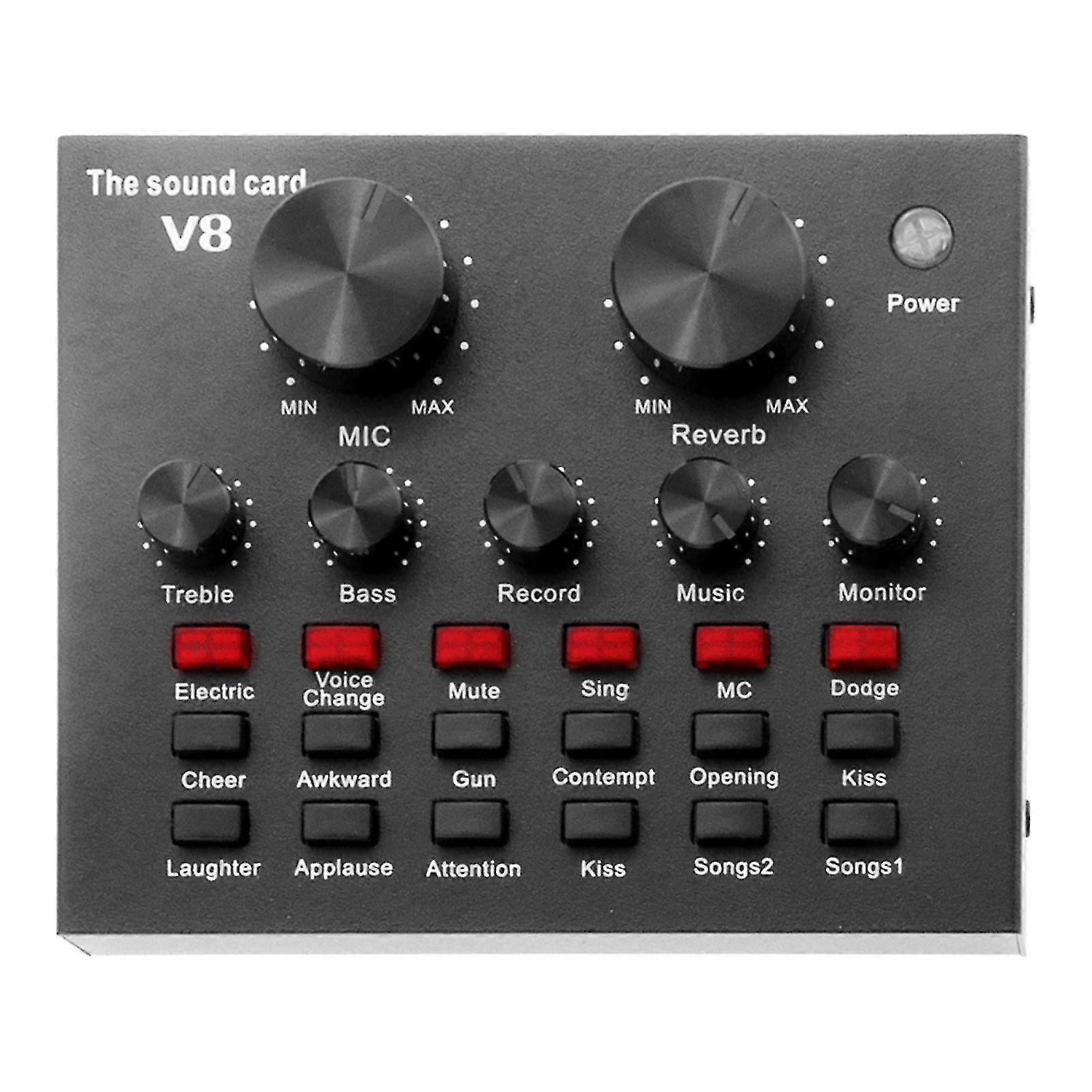 V8 بطاقة الصوت التوصيل اللعب عمر طويل المعادن 12 المؤثرات الصوتية العملية المحمولة لايف بلوتوث متوافق مع بطاقة الصوت