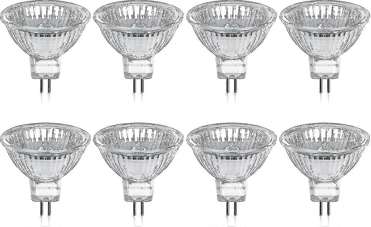 ハロゲン電球 8個パック Gu5.3 MR16 35W 12V 調光可能 - 温白色 2800k、400ルーメン、ガラスカバー