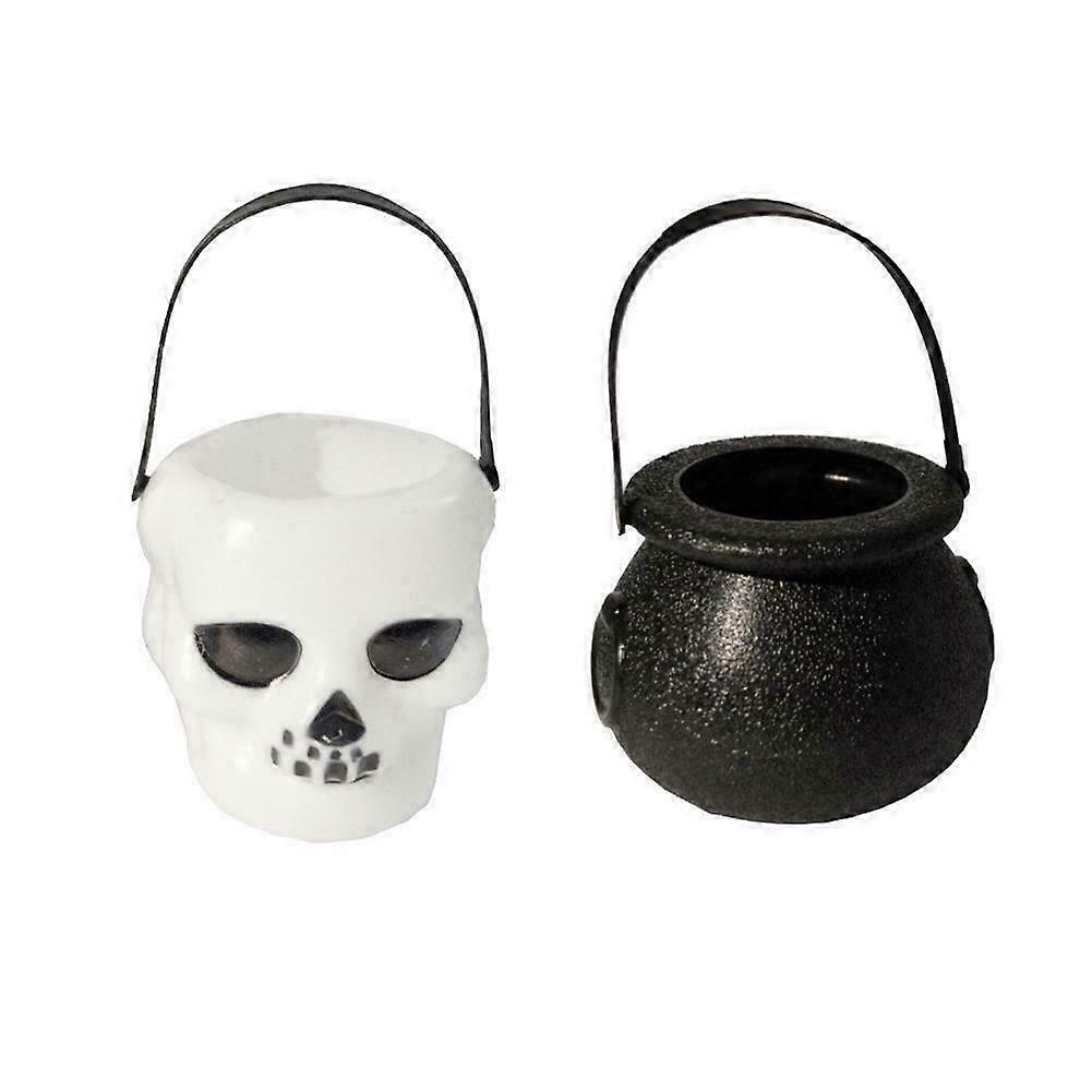 Halloween Props Plastic Witch Cauldron Skull Pot Candy Parties Kettle  (black+white)(2pcs)