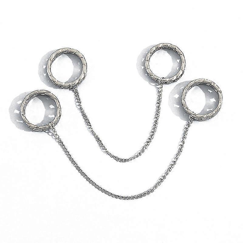 2pcs Silver Double Ring Chain Integrated Street Shooting Ring Female Tide Ring
