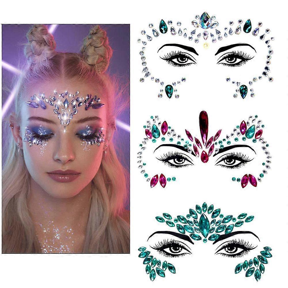 3pcs Halloween Noctilucent Face Gems Tattoo Sticker,cosplayF