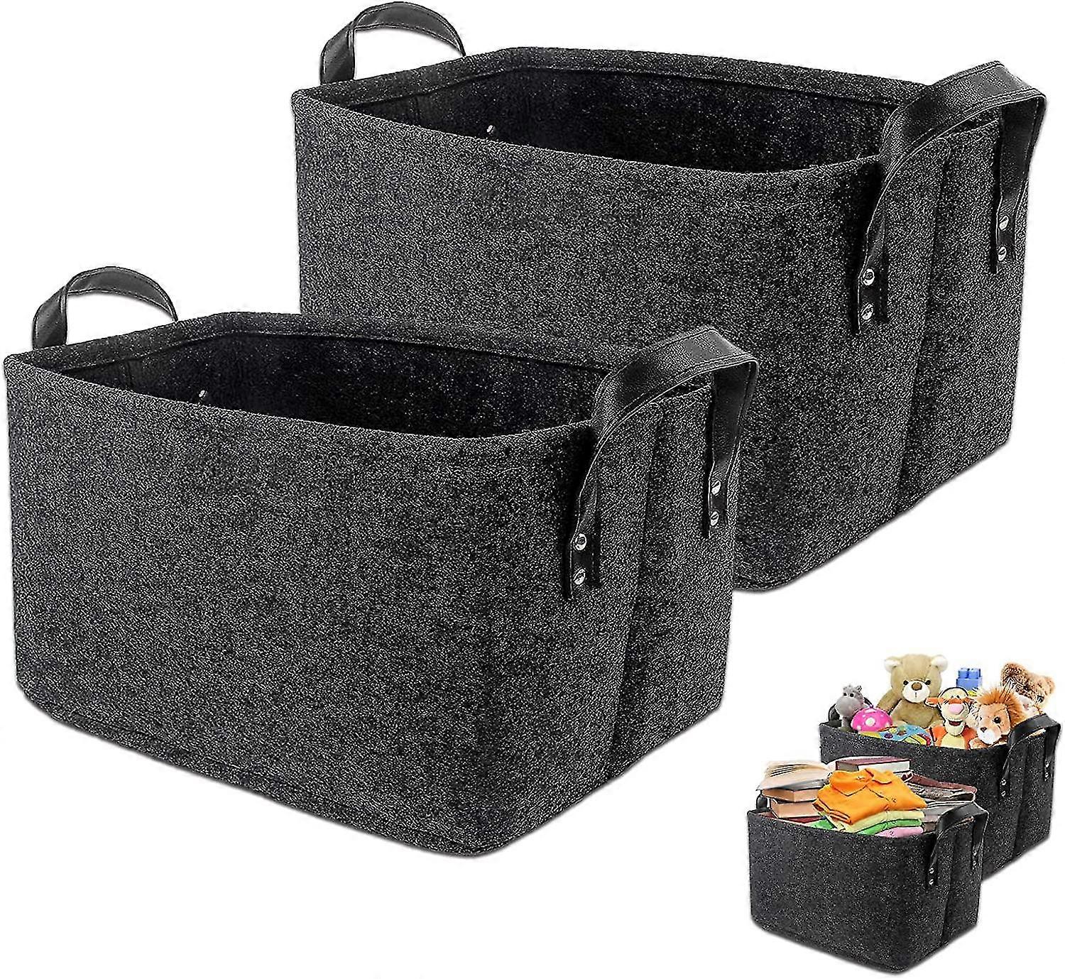 2 Pcs Felt Storage Basket, Black
