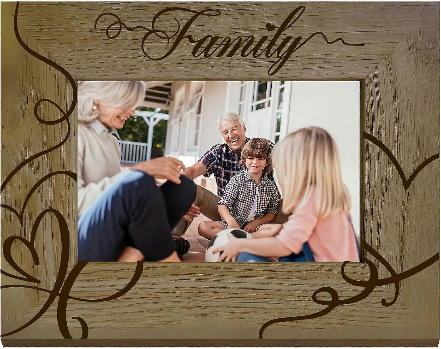 Family Picture Frame Wood Photo Frames 4x6 Horizontal Engraved Display Wooden Tabletop Postcard Frame for Hanging Wall Gallery Housewarming Dad Mom So
