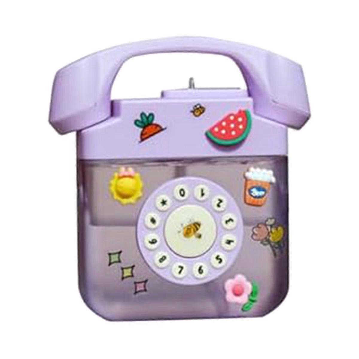 Creatives Retro Telephone Shape Water Bottle with Adjustable Shoulder Strap, Drinking Bottles with 3D Sticker(Purple)