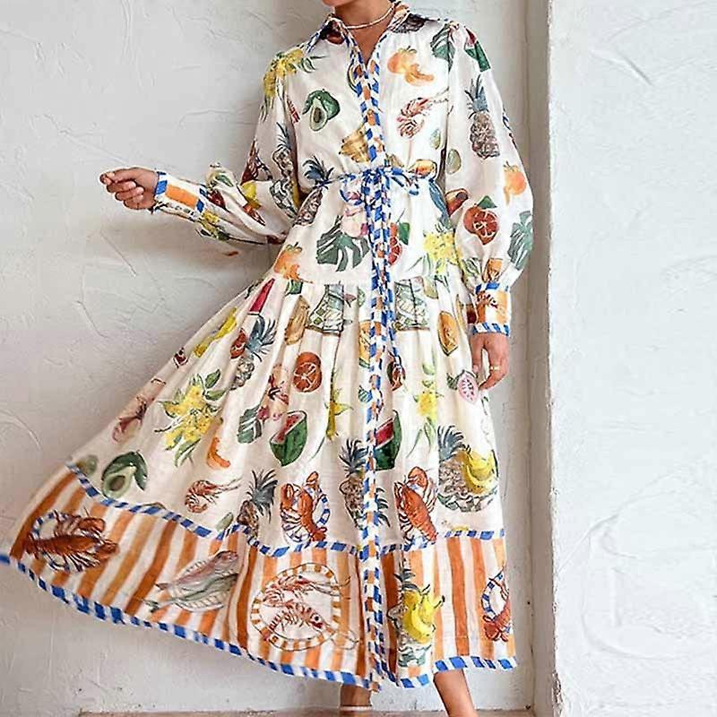 Lantern Sleeve Print Swing Dress