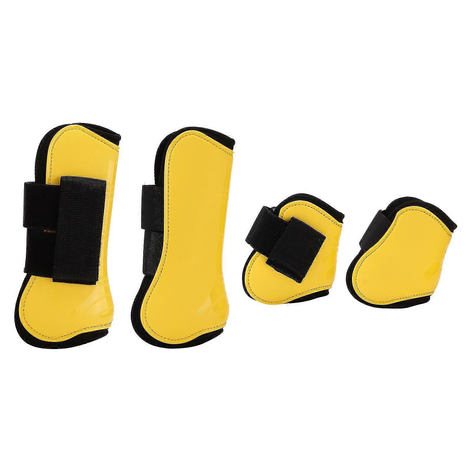XL Yellow Horse Tendon Boots Set of 4 - Shock Absorbing PU Shell Guard Boots for Riding and Jumping Protection