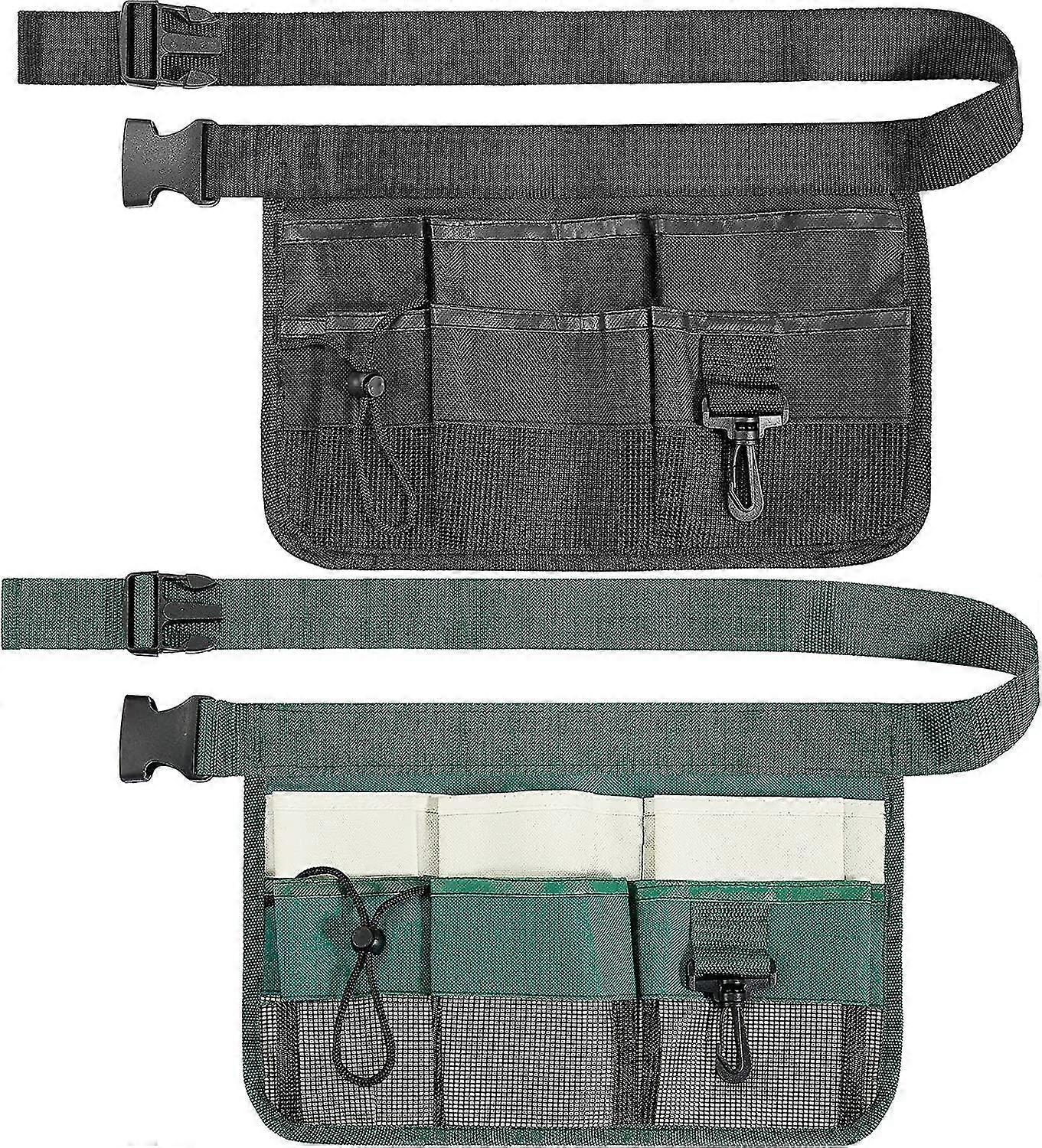 2ピースガーデンウエストバッグガーデニングツールベルトバッグガーデンホルダーウエストバッグ、異なるサイズの7つのポケット付きエプロンハンギングポーチツールワークポータブルベル