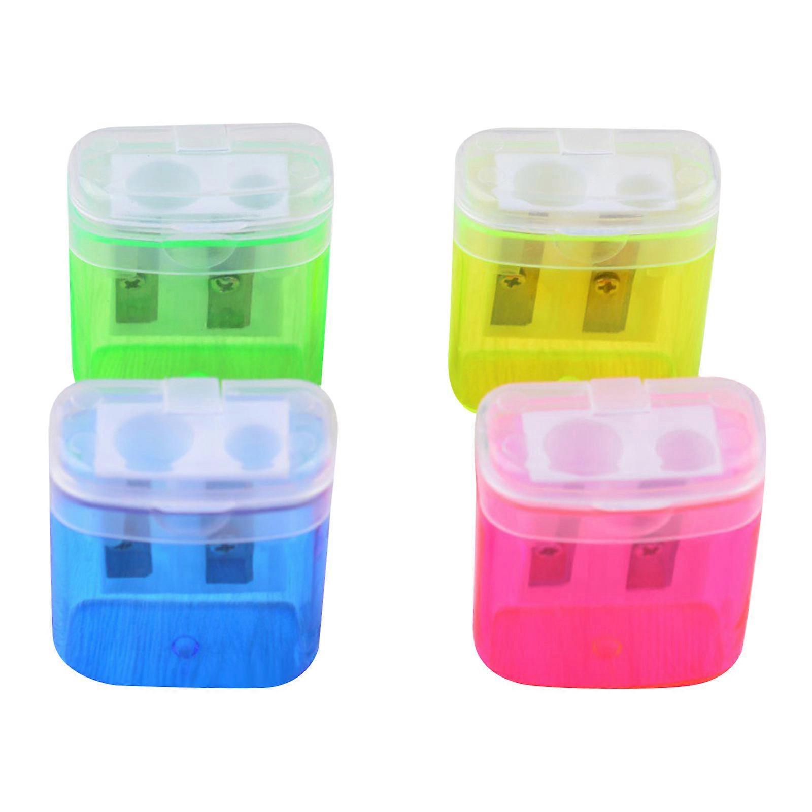 Double Hole Plastic Pencil Sharpener With Lid Square Pencil Sharpener