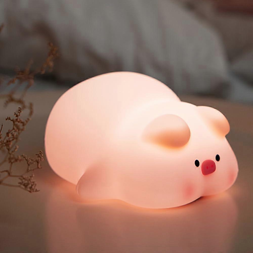Piggy Night Light for Kids, Silicone Piggy Lamp, 3 Level Dimmable, 30 Minutes Timer, Rechargable Bedside Touch Baby Night Light