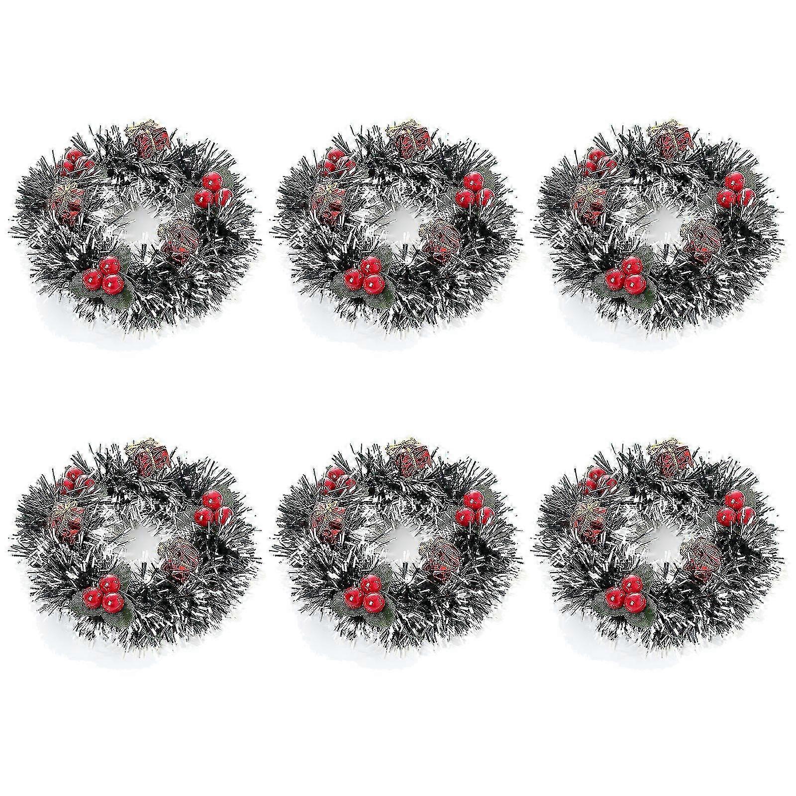 6 adet Noel Mum Yüzükleri, Küçük Mum Çelenkleri Yapay Meyveler Karlı Çam İğneleri Mum Çelenkleri Düğün Centerpiece Noel Tatil Ev Için