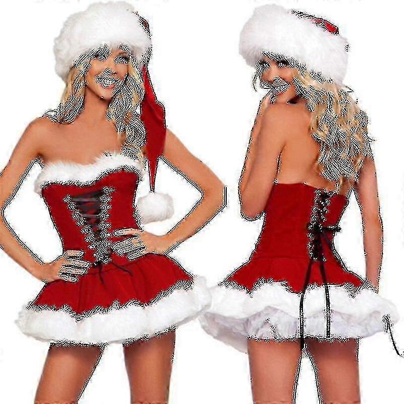 S-2XL 高品質 レディース クリスマスコスチューム スーツ クリスマスパーティー セクシー レッドベルベットドレス コスプレ サンタクロース コスチューム 衣装 プラスサイズ