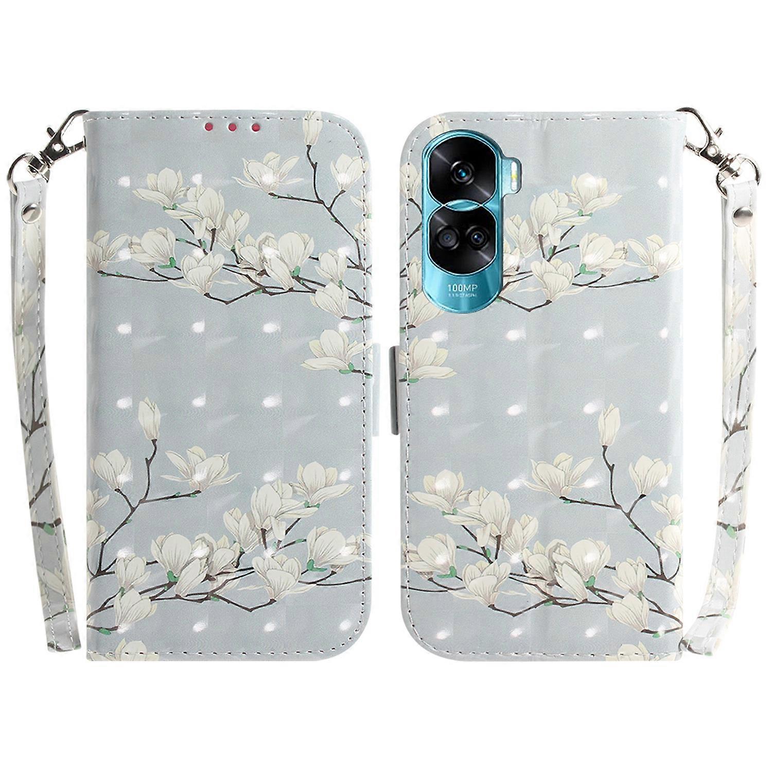 Flip Folio PU Leather Case for Honor 90 Lite 5G, Pattern Print Wallet Stand Cover with Strap