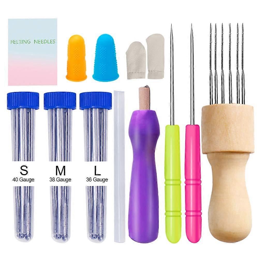 Felt Needles Kit for Beginner,3 Sizes Wool Felting Needles with Needle Felting Supplies, Wooden Handle, Awls, Finger Cot, Manual, Needle Felting Kit