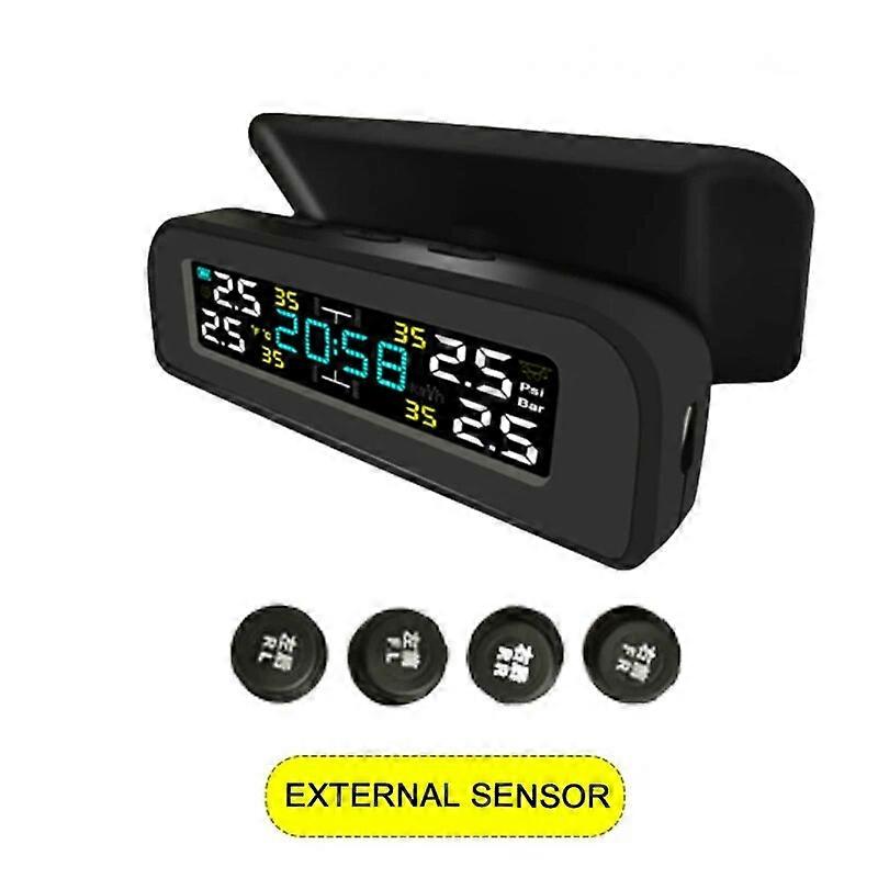 Car TPMS Tyre Pressure Monitoring System Solar Power Digital LCD Display Auto Security Alarm Systems Pressure External Sensor