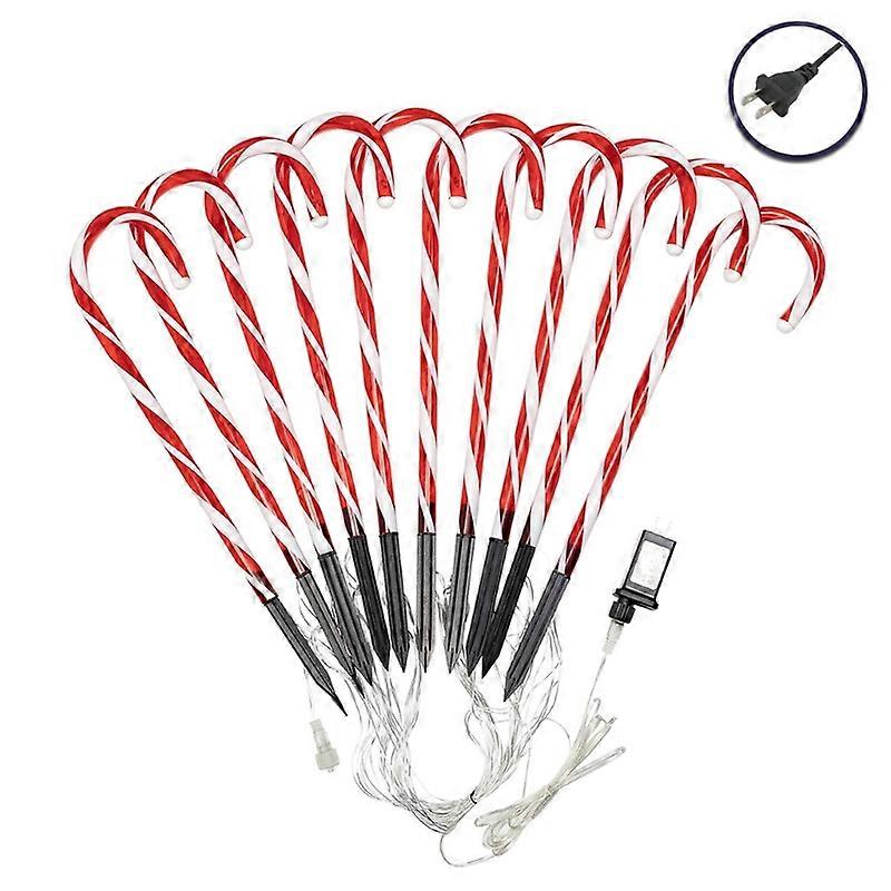 10Pcs Red Candy Cane LED Light Christmas Lighted Lamp String Outdoor Patio Deco