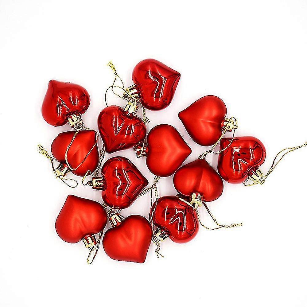 12pcs Christmas Tree Love Pendant Balls - Heart Shape Hanging Valentine's Day Ornaments