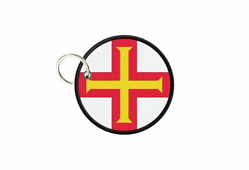 Keychain keys Guernsey flag printed round round round