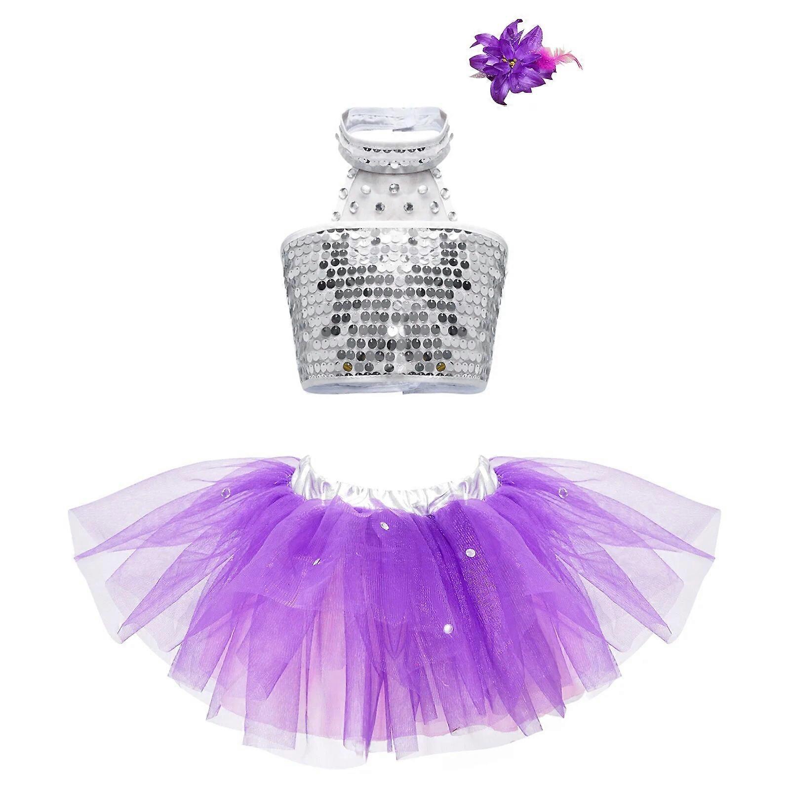 Kids Shiny Sequins Mesh Tutu Ballet Figure Skating... - Grandado