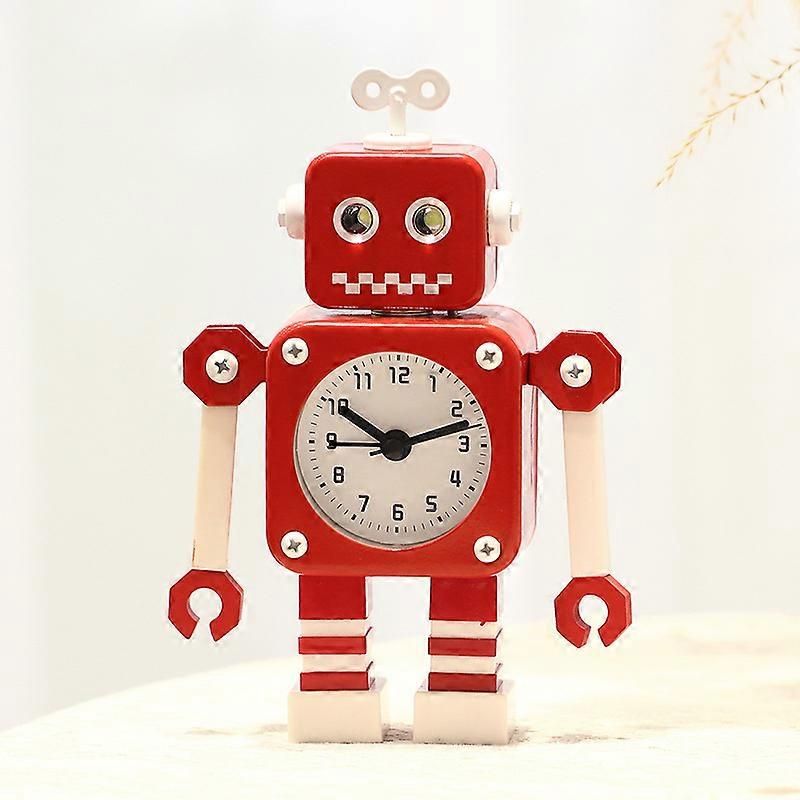 Robot Alarm Clock,Stainless Metal Non-Ticking Wake-up Clock with Flashing Eye Lights and Rotating Arm,Gift to Children