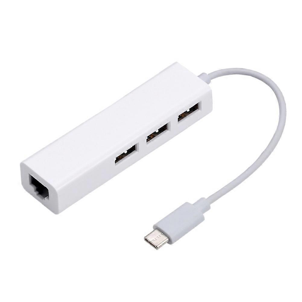 Portable USB/Type-C 3 USB2.0 Port Hub RJ45 Lan Network Card Ethernet Adapter
