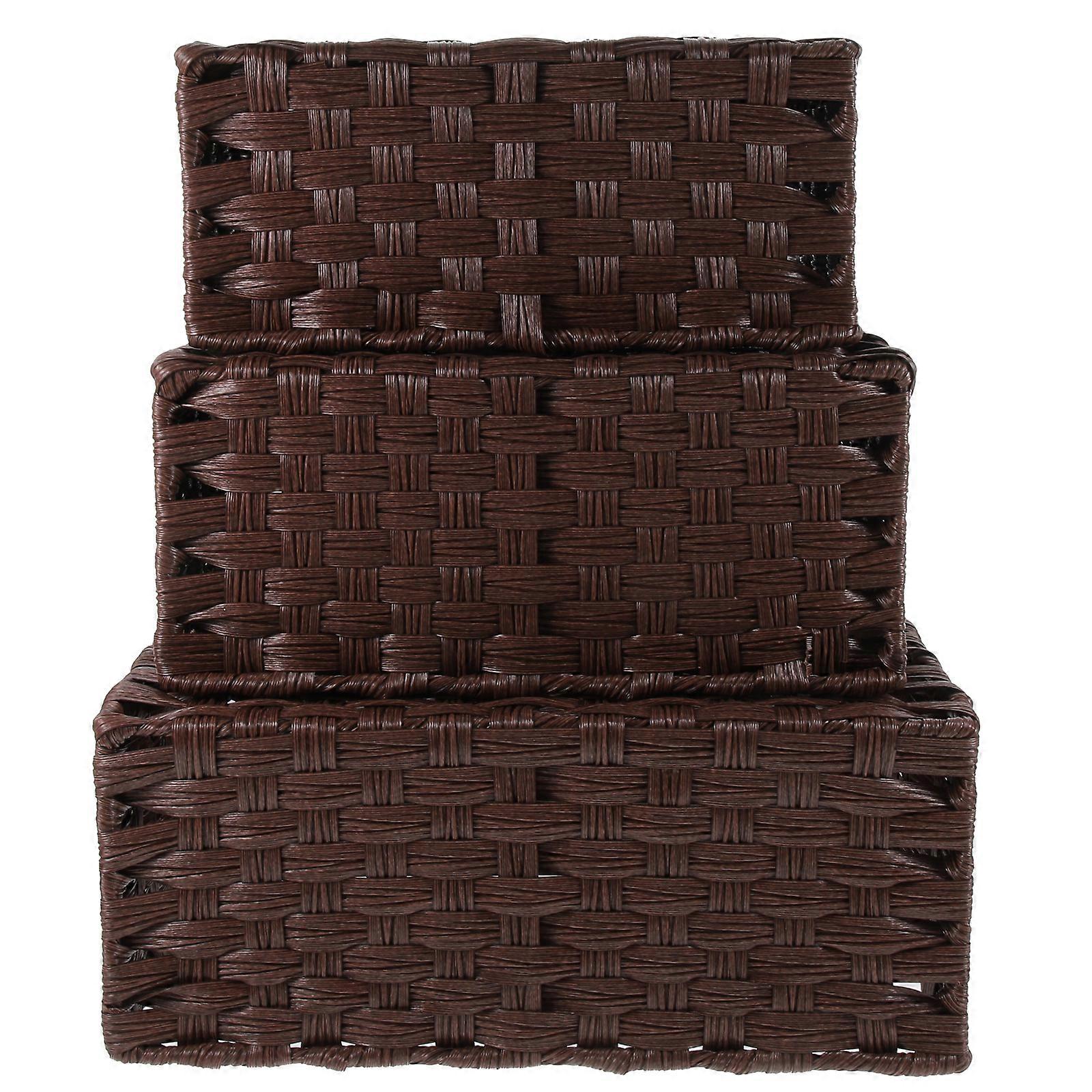 3 stücke Woven Lagerung Korb Tabletop Nachahmung Rattan Gewebt Korb für Schreibwaren Make-Up Buch Lebensmittel