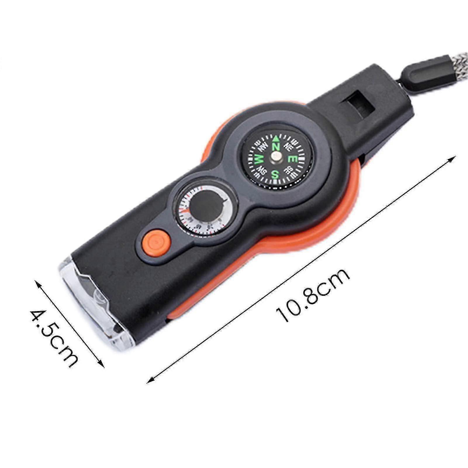 Emergency Survival Whistle With Lanyard,7 In 1 Survival Multitool Loud Safety Whistle With Led Light, Compass Etc.