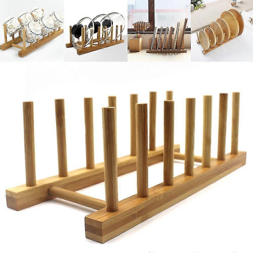 Bamboo Plate Rack Compatible With Cabinet, Kitchen Storage Holder Stand Compatible With Dish