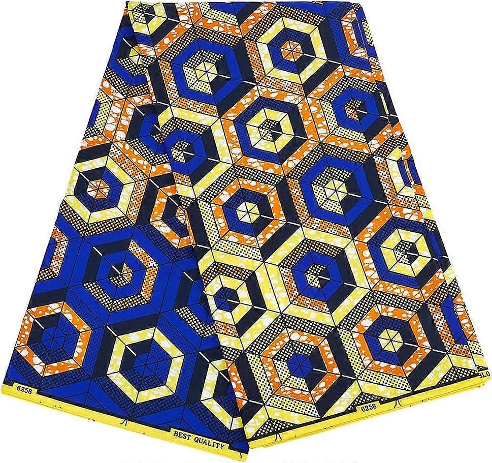 6 Yard African Wax Fabrics 45 inch Wide Ankara Fabric Colorful Tribal Print Fabric Hexagon Pattern Patchwork Print Polyester Fabric Hexagon Decor Fabr