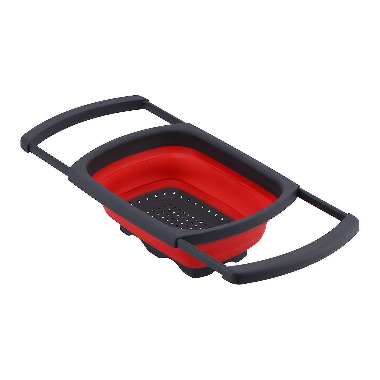 Folding Drain Basket Retractable Fruit Vegetable Washing Draining Basket for Home Kitchen UseRed