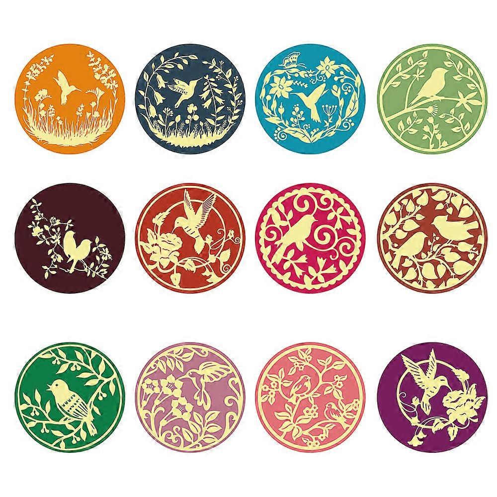 Paper Self Adhesive Gold Foil Embossed Stickers Colorful Round Dot Decals for Seal Decoration DIY ScrapbookScrapbook Bird Pattern 50x50mm 12pcs/sheet