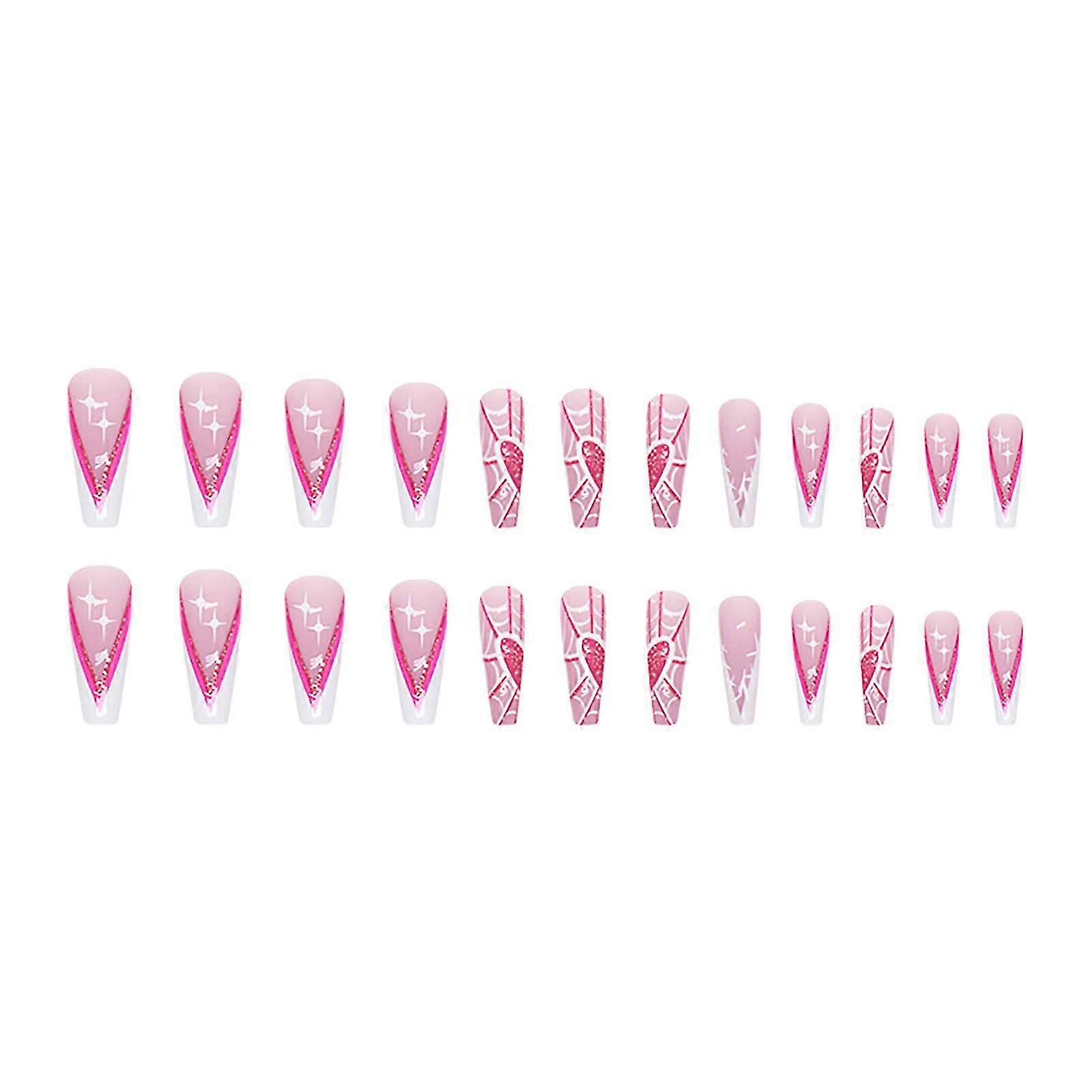 Pink Glitter Setting With Spider Web Fake Nails Chip-proof Smudge-proof Fake Nails  Glue Models
