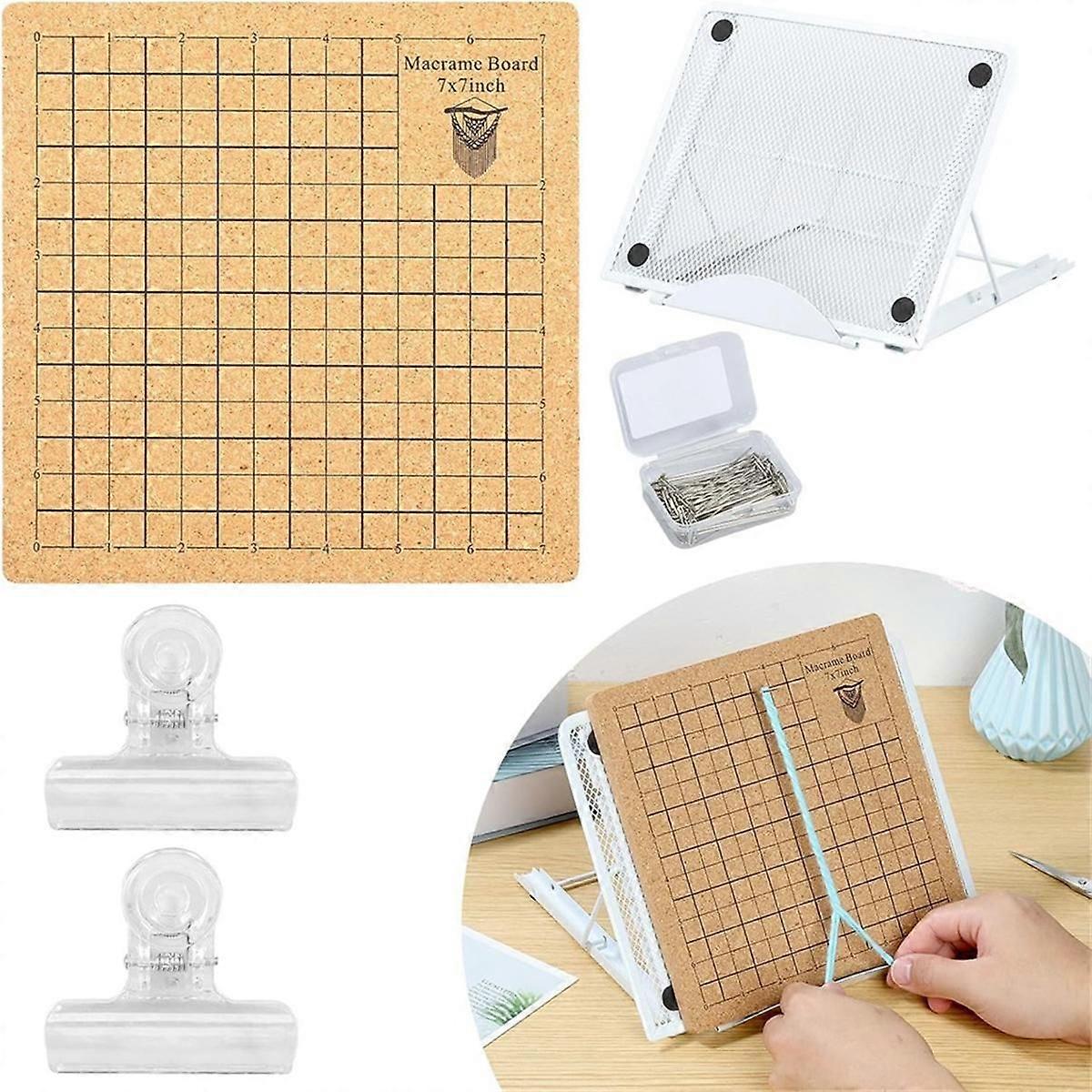 Macrame Board with Metal Adjustable Adjustable Holder with T Pins Clips Supplies Double Sided Grids