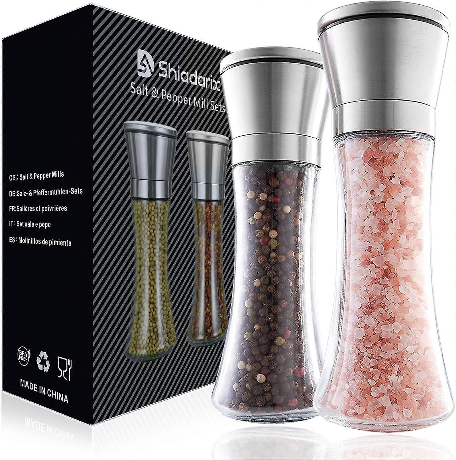2 Pack Refillable Stainless Steel Adjustable Grinder Set for Salt and Pepper Grinding Tall Size