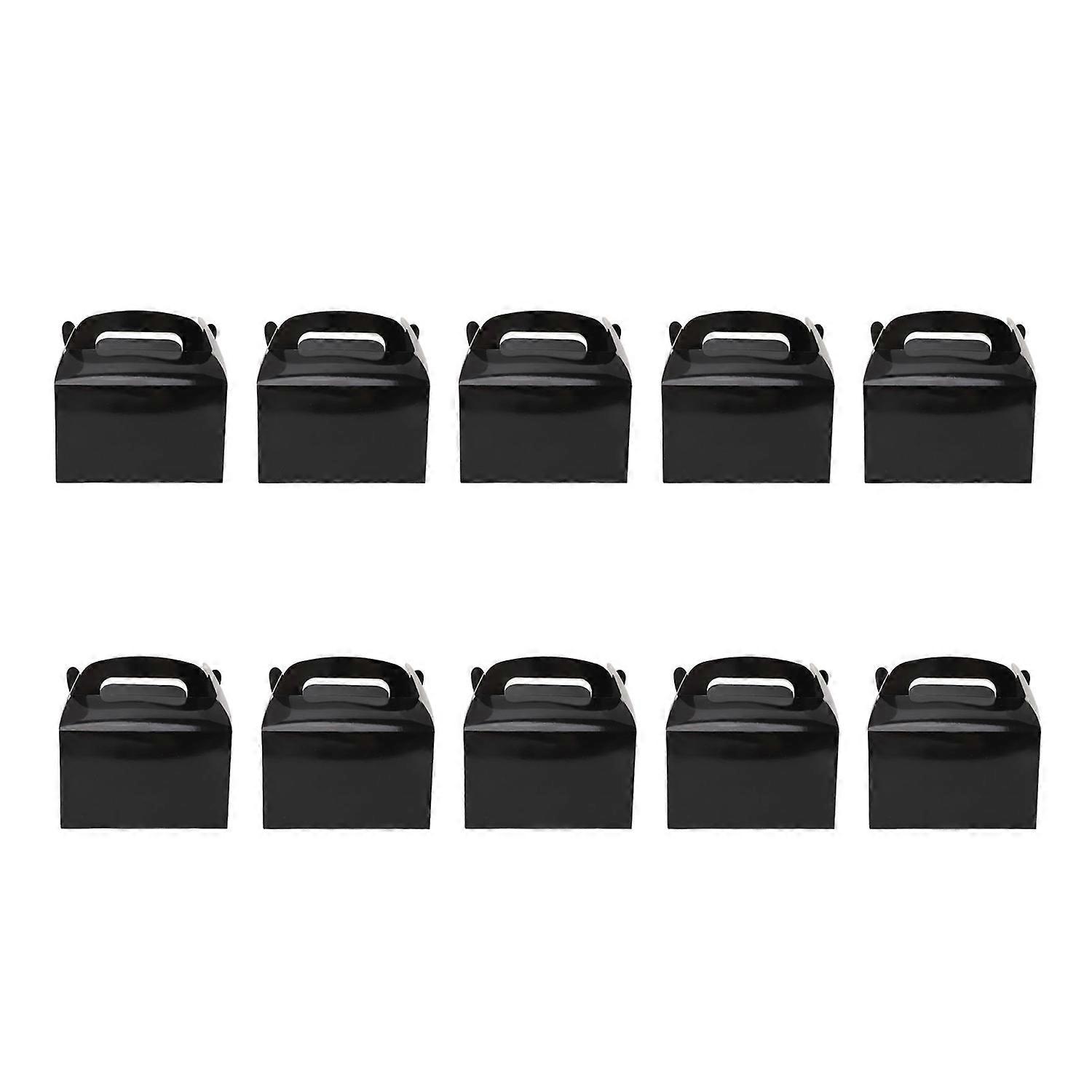 10pcs Black Gable Boxes Party Favor Boxes Portable Paper Bakery Boxes with Handle for Birthday Weddi