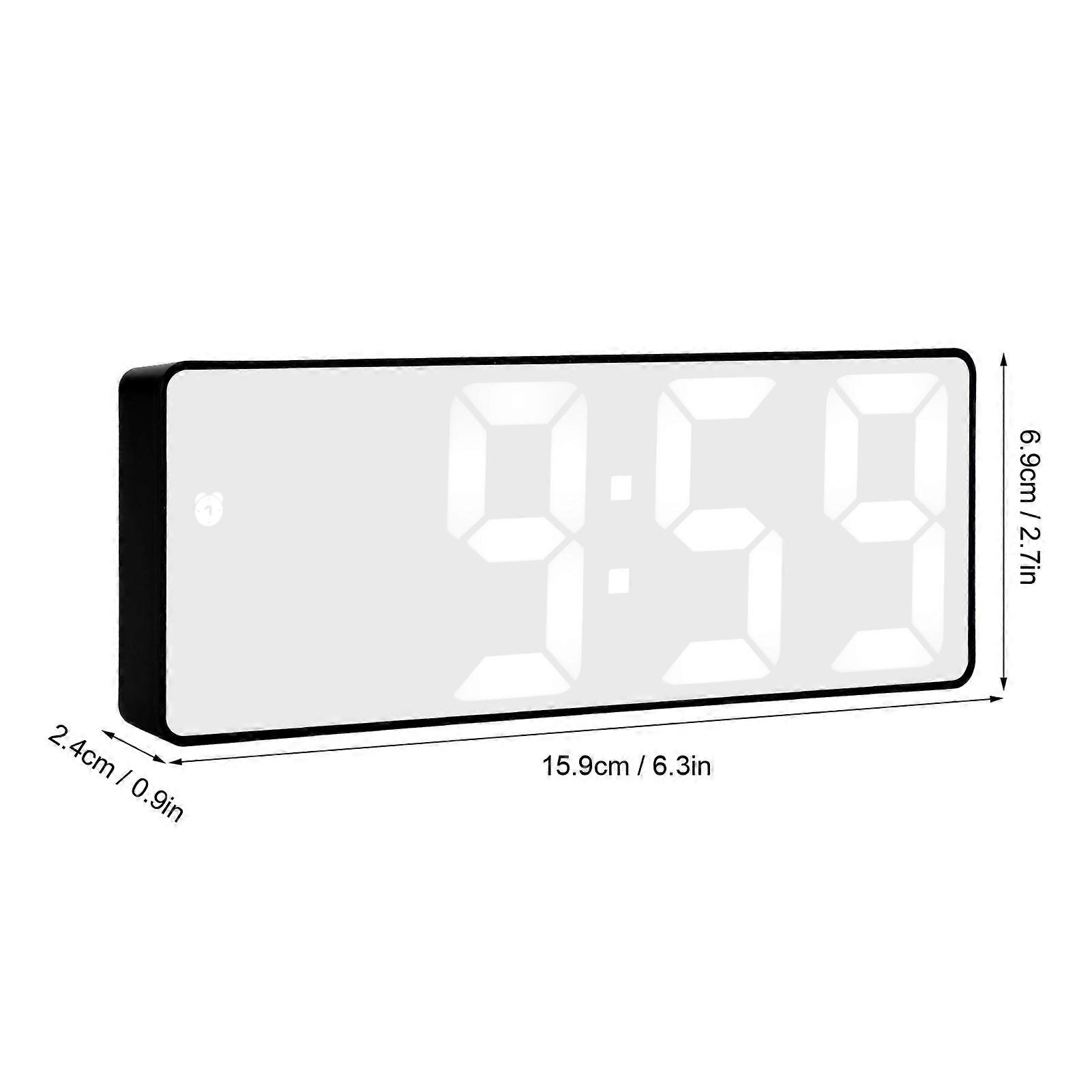 LED Mirror Alarm Clock, Electronic, Digital, Rechargeable, USB, Mirror Decoration, Rectangular, Black Shell, Mirror, White Lamp