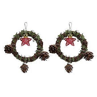 2pcs Vogel Rattan Schaukel Natürlicher Vogelkäfig Hängespielzeug mit Metallhaken für Sittich, Nymphensittich, Conures, Turteltauben, Wellensittich