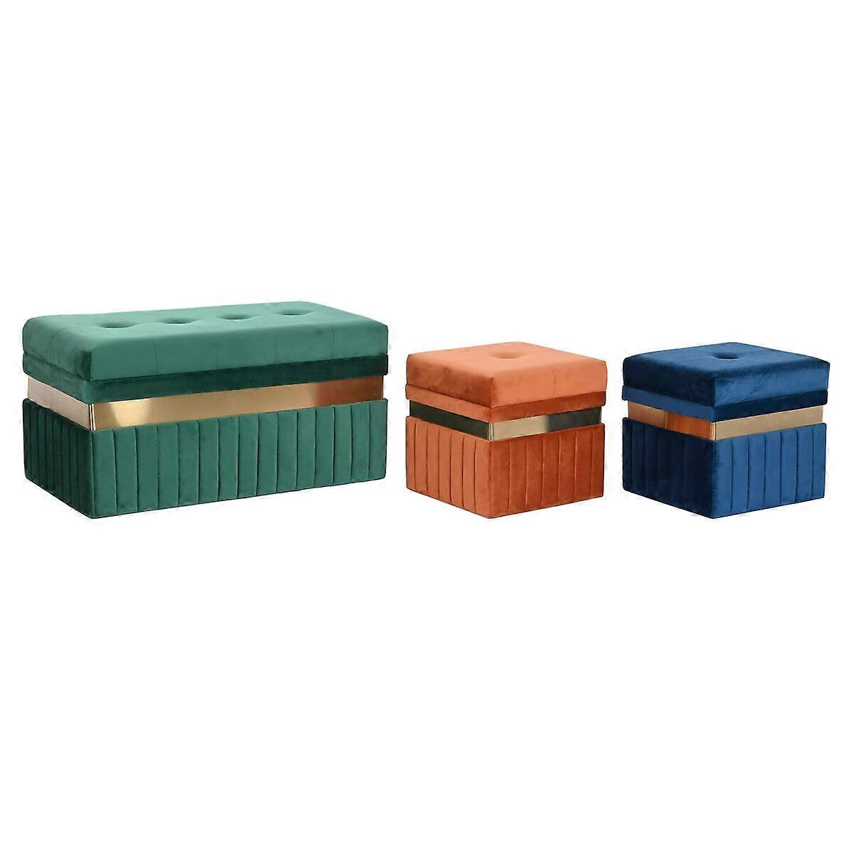 Bench DKD Home Decor Blue Green Orange Golden MDF Wood 93 x 47 x 45 cm (3 Units)